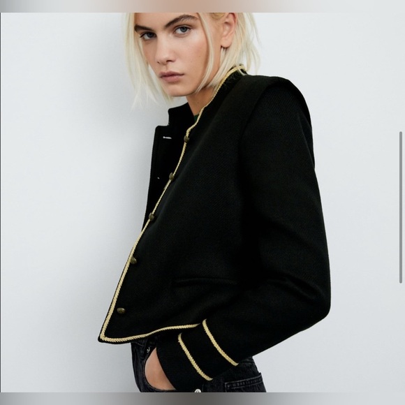Zara Black Blazer with Gold Thread Accents • Small • NWT - Picture 4 of 13
